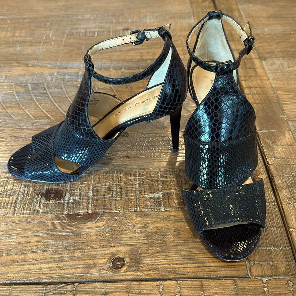 High Heel Black Leather bottom Ankle Strap Size 7.5 Antonio Melani